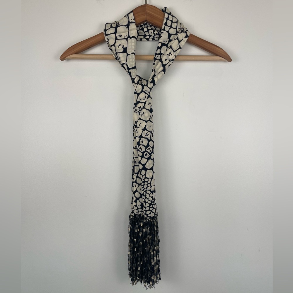 Juliana Collezione Silk Fringe Animal Print Scarf Boho Y2K - Picture 2 of 5